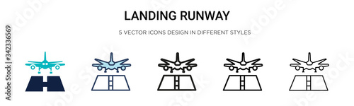 Landing runway icon in filled, thin line, outline and stroke style. Vector illustration of two colored and black landing runway vector icons designs can be used for mobile, ui, web