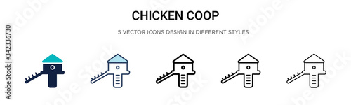 Chicken coop icon in filled, thin line, outline and stroke style. Vector illustration of two colored and black chicken coop vector icons designs can be used for mobile, ui, web