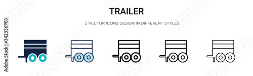 Trailer icon in filled, thin line, outline and stroke style. Vector illustration of two colored and black trailer vector icons designs can be used for mobile, ui, web