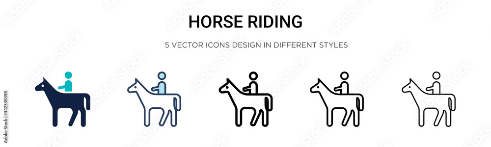 Horse riding icon in filled, thin line, outline and stroke style. Vector illustration of two colored and black horse riding vector icons designs can be used for mobile, ui, web