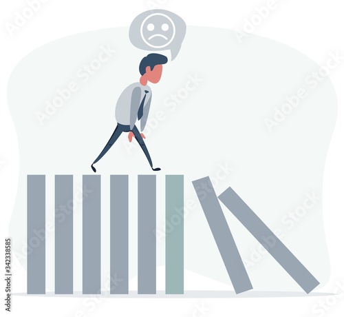 Man in a hopeless situation. Symbol of crisis, risk, management, leadership and determination. Vector flat design illustration.