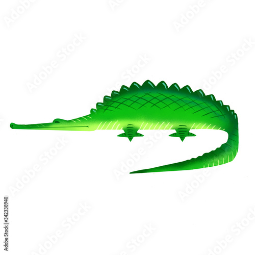 African crocodile, green alligator colorful cartoon illustration. Isolated on white background.