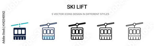 Ski lift icon in filled, thin line, outline and stroke style. Vector illustration of two colored and black ski lift vector icons designs can be used for mobile, ui, web