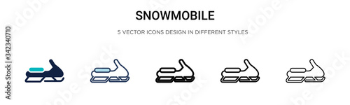 Snowmobile icon in filled, thin line, outline and stroke style. Vector illustration of two colored and black snowmobile vector icons designs can be used for mobile, ui, web