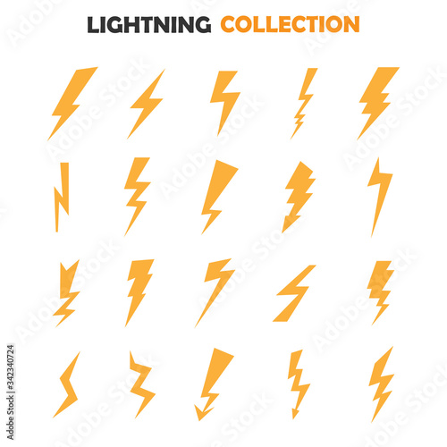 Lightning Bolt symbols  icons set. Isolated vector illustration.