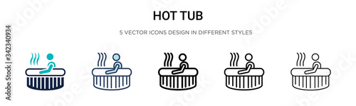 Hot tub icon in filled, thin line, outline and stroke style. Vector illustration of two colored and black hot tub vector icons designs can be used for mobile, ui, web