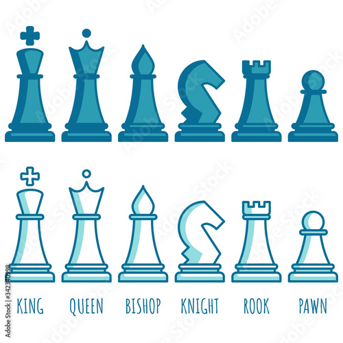Chess pieces line collection. Chess game icon set. Simple flat set of chess game. Vector flat illustration.