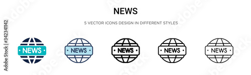 News logo icon in filled, thin line, outline and stroke style. Vector illustration of two colored and black news logo vector icons designs can be used for mobile, ui, web