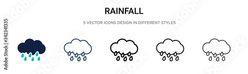 Rainfall icon in filled, thin line, outline and stroke style. Vector illustration of two colored and black rainfall vector icons designs can be used for mobile, ui, web