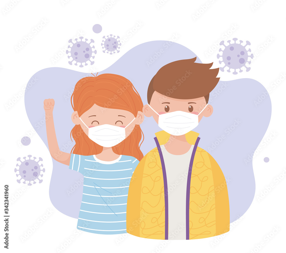 covid 19 prevention, young couple wearing medical mask covid 19 prevention, young couple wearing medical mask