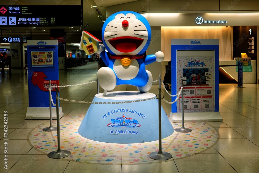 SAPPORO, JAPAN - NOVEMBER 09, 2019: Doraemon figure in front of ...