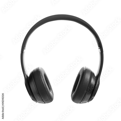 Black wireless headphone on white background. Headphone isolated on a white background, product photography, picture photo