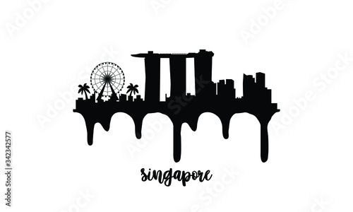 Singapore black skyline silhouette vector illustration on white background with dripping ink effect.