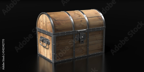 Treasure chest closed against black background. 3d illustration
