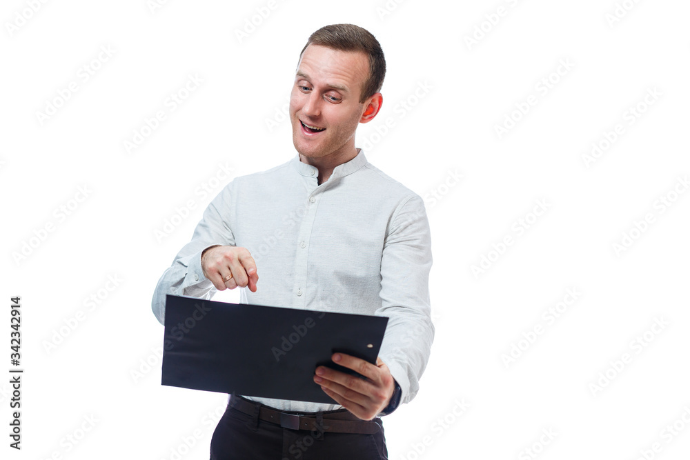 man businessman, a teacher, a mentor, study and sign documents a new Business Projects. Isolated on white background man businessman, a teacher, a mentor, study and sign documents a new Business Projects. Isolated on white background