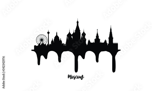 Moscow Russia black skyline silhouette vector illustration on white background with dripping ink effect.