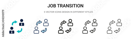 Job transition icon in filled, thin line, outline and stroke style. Vector illustration of two colored and black job transition vector icons designs can be used for mobile, ui, web