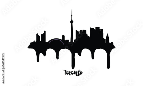 Toronto Canada black skyline silhouette vector illustration on white background with dripping ink effect.