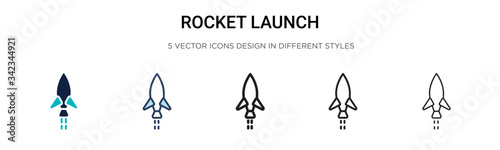 Rocket launch icon in filled, thin line, outline and stroke style. Vector illustration of two colored and black rocket launch vector icons designs can be used for mobile, ui, web