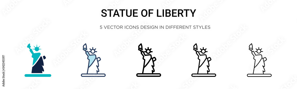 Statue of liberty icon in filled, thin line, outline and stroke style. Vector illustration of two colored and black statue of liberty vector icons designs can be used for mobile, ui, web