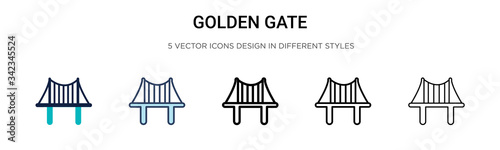 Golden gate icon in filled, thin line, outline and stroke style. Vector illustration of two colored and black golden gate vector icons designs can be used for mobile, ui, web