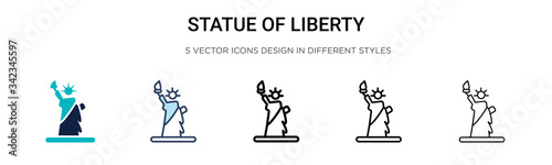 Statue of liberty icon in filled, thin line, outline and stroke style. Vector illustration of two colored and black statue of liberty vector icons designs can be used for mobile, ui, web