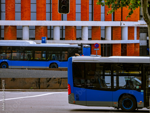 Madrid / Spain-04/19/20 different shots of essential services vehicles at the atocha train station in madrid, empty during the covid-19 pandemic