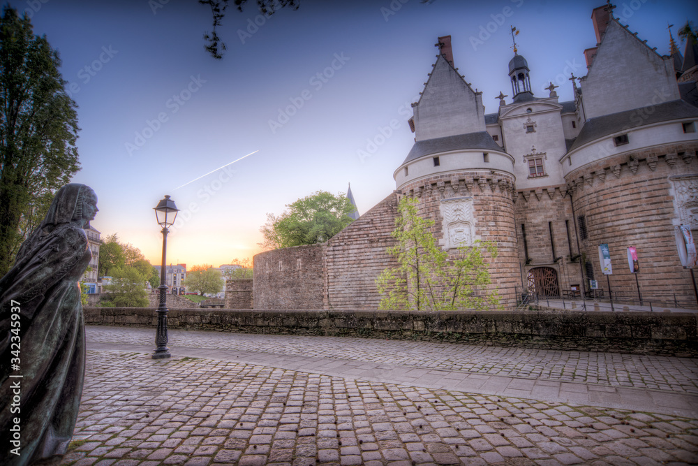 Obraz premium château de la ville de Nantes et son centre historique en rue pavée