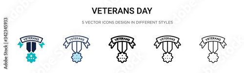 Veterans day icon in filled, thin line, outline and stroke style. Vector illustration of two colored and black veterans day vector icons designs can be used for mobile, ui, web