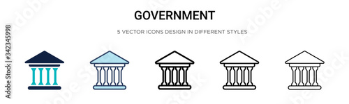 Government icon in filled, thin line, outline and stroke style. Vector illustration of two colored and black government vector icons designs can be used for mobile, ui, web