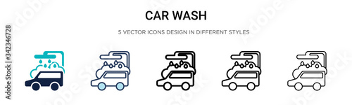 Car wash icon in filled, thin line, outline and stroke style. Vector illustration of two colored and black car wash vector icons designs can be used for mobile, ui, web