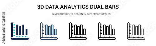 3d data analytics dual bars icon in filled  thin line  outline and stroke style. Vector illustration of two colored and black 3d data analytics dual bars vector icons designs can be used for mobile 