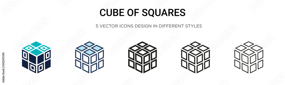 Cube of squares icon in filled, thin line, outline and stroke style. Vector illustration of two colored and black cube of squares vector icons designs can be used for mobile, ui, web