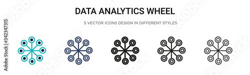 Data analytics wheel icon in filled, thin line, outline and stroke style. Vector illustration of two colored and black data analytics wheel vector icons designs can be used for mobile, ui, web