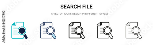 Search file icon in filled, thin line, outline and stroke style. Vector illustration of two colored and black search file vector icons designs can be used for mobile, ui, web