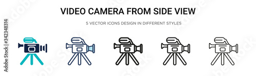 Video camera from side view icon in filled, thin line, outline and stroke style. Vector illustration of two colored and black video camera from side view vector icons designs can be used for mobile,