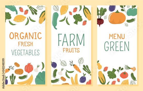 Fruits and vegetables banner vector illustration.