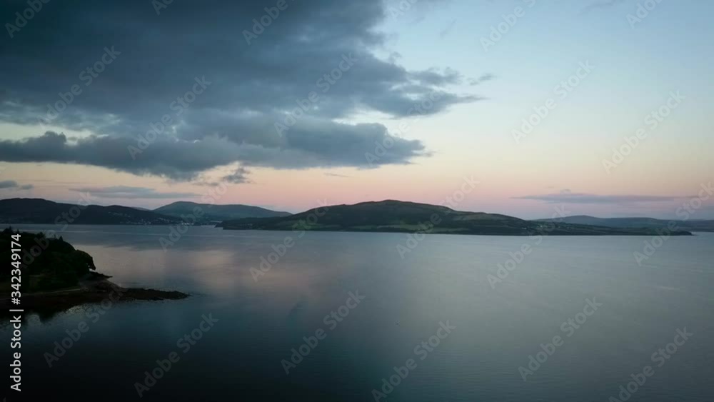 Aerial sunset over lake Ireland orbit Aerial sunset over lake Ireland orbit