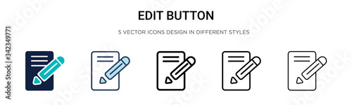 Edit button icon in filled, thin line, outline and stroke style. Vector illustration of two colored and black edit button vector icons designs can be used for mobile, ui, web