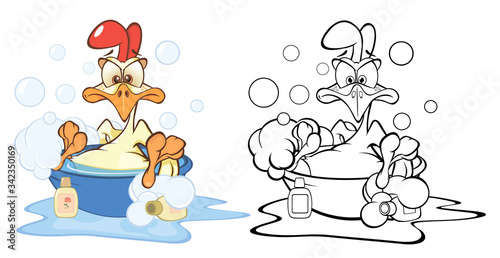 Cute Cartoon Character Cock. Coloring Book Outline 