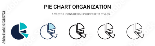 Pie chart organization icon in filled, thin line, outline and stroke style. Vector illustration of two colored and black pie chart organization vector icons designs can be used for mobile, ui, web