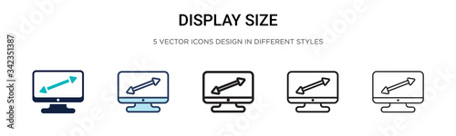 Display size icon in filled, thin line, outline and stroke style. Vector illustration of two colored and black display size vector icons designs can be used for mobile, ui, web