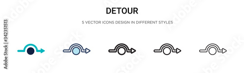 Detour icon in filled, thin line, outline and stroke style. Vector illustration of two colored and black detour vector icons designs can be used for mobile, ui, web