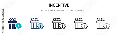 Incentive icon in filled, thin line, outline and stroke style. Vector illustration of two colored and black incentive vector icons designs can be used for mobile, ui, web photo