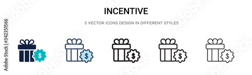 Incentive icon in filled, thin line, outline and stroke style. Vector illustration of two colored and black incentive vector icons designs can be used for mobile, ui, web