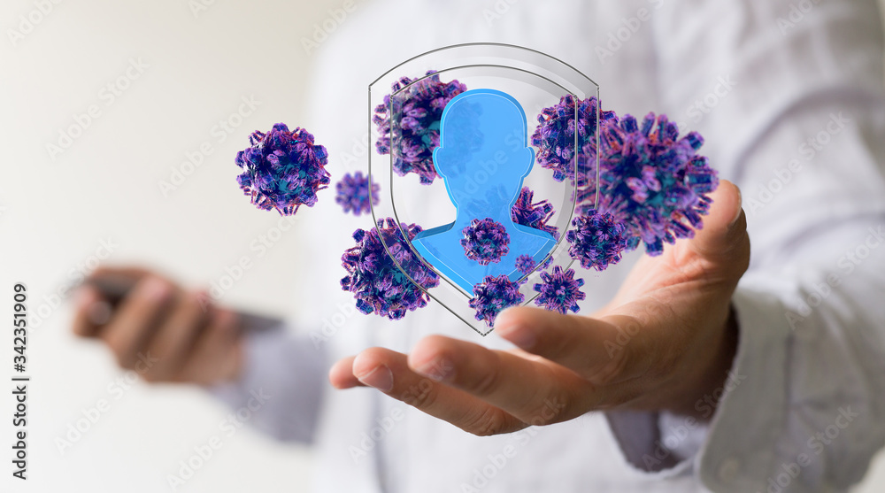 Hologram of coronavirus COVID-2019 on a blue futuristic background. Deadly type of virus 2019-nCoV. 3D models of coronavirus bacteria. Vectonic illustration in HUD style. Hologram of coronavirus COVID-2019 on a blue futuristic background. Deadly type of virus 2019-nCoV. 3D models of coronavirus bacteria. Vectonic illustration in HUD style.