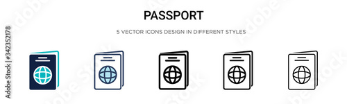 Passport sign icon in filled, thin line, outline and stroke style. Vector illustration of two colored and black passport sign vector icons designs can be used for mobile, ui, web