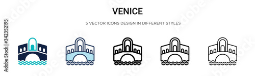 Venice icon in filled, thin line, outline and stroke style. Vector illustration of two colored and black venice vector icons designs can be used for mobile, ui, web