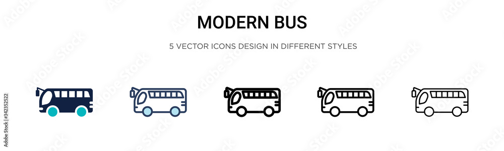 Modern bus icon in filled, thin line, outline and stroke style. Vector illustration of two colored and black modern bus vector icons designs can be used for mobile, ui, web