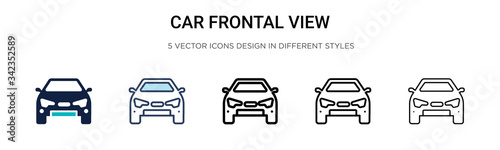 Car frontal view icon in filled, thin line, outline and stroke style. Vector illustration of two colored and black car frontal view vector icons designs can be used for mobile, ui, web